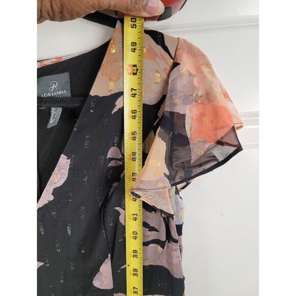 Adrianna Papell Floral Chiffon Jumpsuit Black Multi V-Neck Short Sleeve Size 6 - Picture 10 of 12